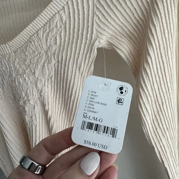 Free People Ribbed Fitted Sweater New/nwot Black/crewm M/L - Picture 3 of 5